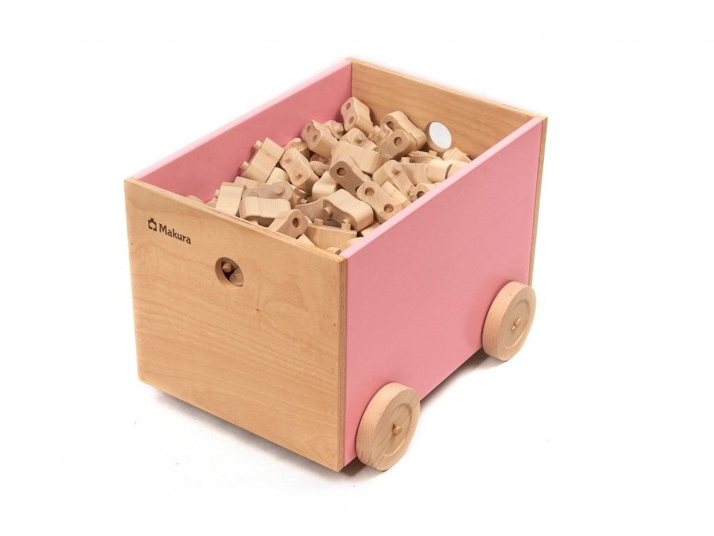 Dřevěný box na kolečkách pro ukládání stavebnice