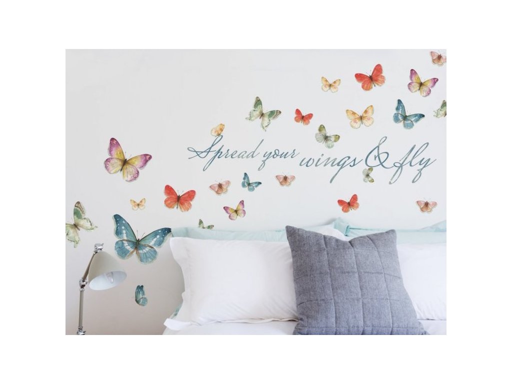 10417 samolepky na stenu motyli s napisem wings