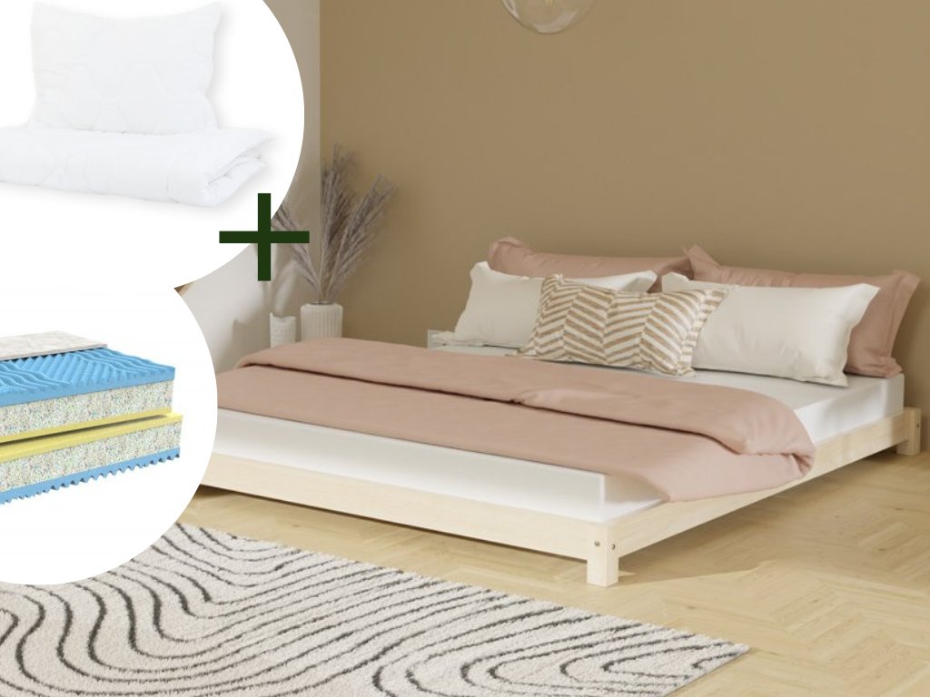 Dvoulůžková postel TATAMI + 2x matrace DITA + 2x set lůžkovin