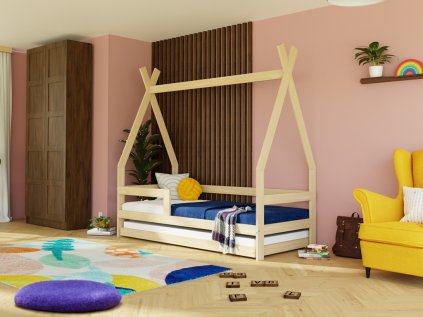 7B Children's wooden bed SAFE in the shape of teepee with two bed guards DRAWER