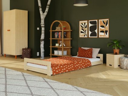 Béžová dřevěná jednolůžková postel SIMPLY se dvěma čely 90x190 cm