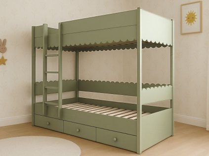 Dětská patrová postel BABUSHKA se žebříkem vlevo 90x200 cm