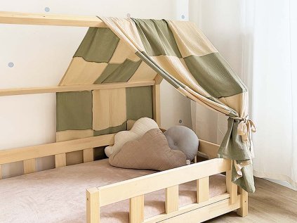 Mušelínová stříška na domečkovou postel KOSTKOVANÁ