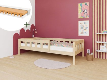 Vysoká jednolůžková postel PLOTTY se zábranou 120x200 cm + matrace WAVE