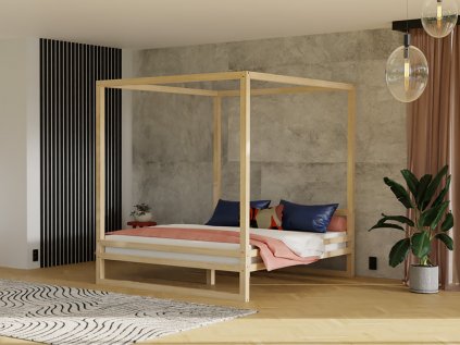 Dvoulůžková postel BALDEE (Rozměr 200 x 190 cm, Zvolte barvu Přírodní dekor bez laku)