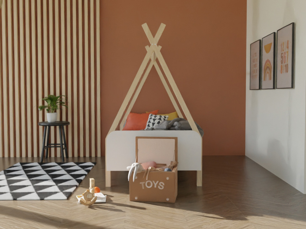 Benlemi Dětské domečkové jednolůžko MODULAR ve tvaru teepee Zvolte rozměr: 90x200 cm, Zvolte variantu: Bez čela (obrázek 4)