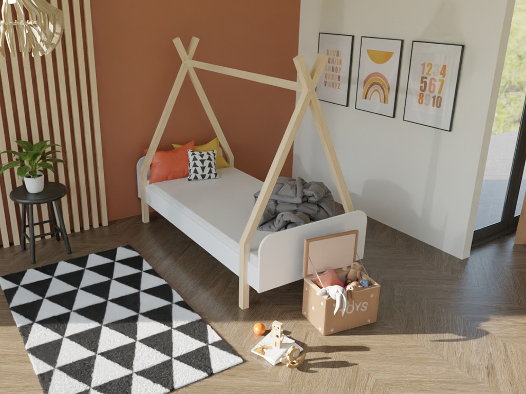 Benlemi Dětské domečkové jednolůžko MODULAR ve tvaru teepee Zvolte rozměr: 90x200 cm, Zvolte variantu: Bez čela (obrázek 3)
