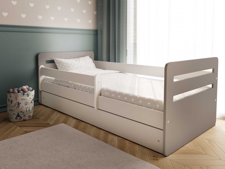 Šedá jednolůžková postel TOMI do dětského pokoje Zvolte rozměr: 80x180 cm, Zvolte matraci: Bez matrace, Zvolte šuplík: Bez šuplíku