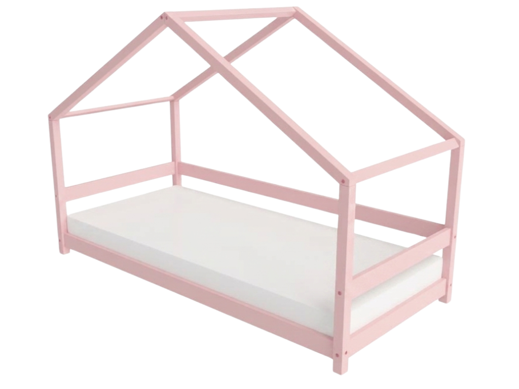 Levně Benlemi Dětská postel domeček LUCKY s předním štítem Zvolte barvu: Pastelově růžová, Zvolte rozměr: 90x180 cm, Zvolte zábranu: S otevřeným vstupem
