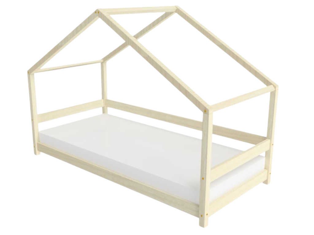 Levně Benlemi Dětská postel domeček LUCKY s předním štítem Zvolte barvu: Nelakovaná, Zvolte rozměr: 80x160 cm, Zvolte zábranu: S otevřeným vstupem