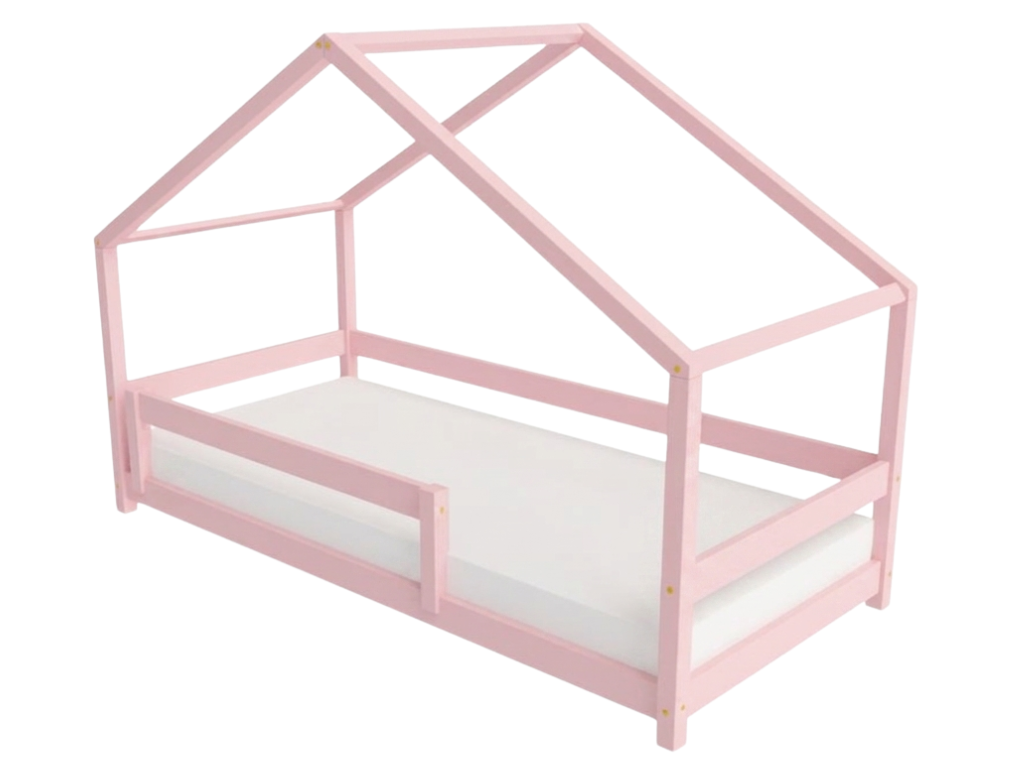 Levně Benlemi Dětská postel domeček LUCKY s předním štítem Zvolte barvu: Pastelově růžová, Zvolte rozměr: 90x160 cm, Zvolte zábranu: S přední zábranou