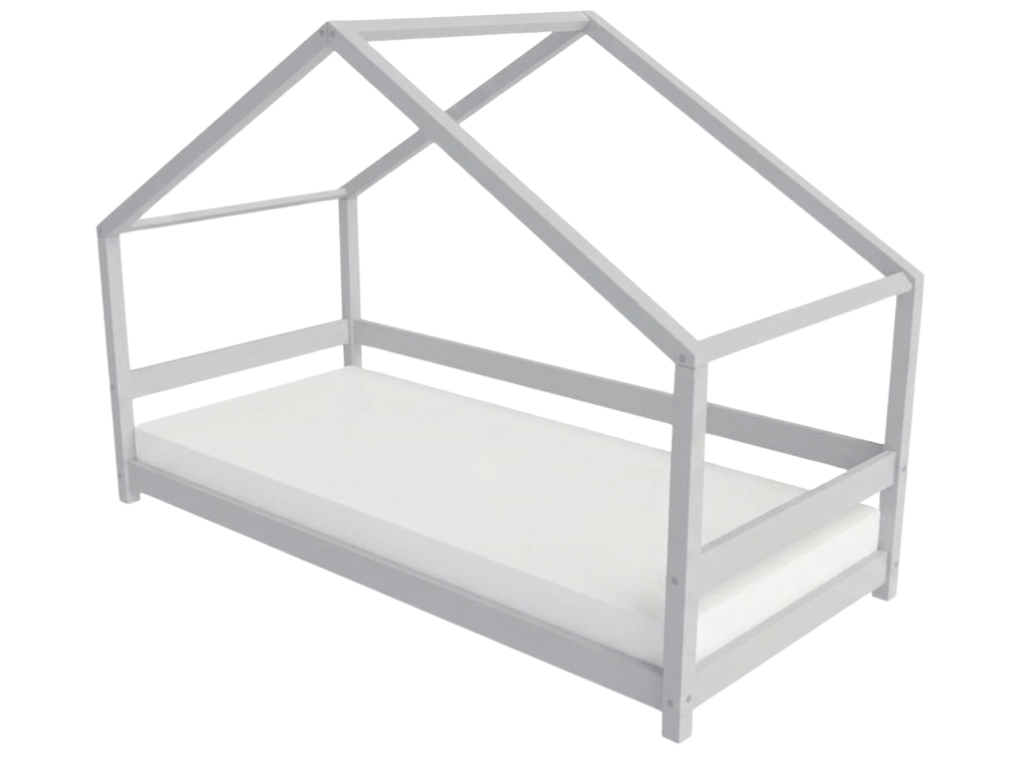 Levně Benlemi Dětská postel domeček LUCKY s předním štítem Zvolte barvu: Světle šedá, Zvolte rozměr: 120x180 cm, Zvolte zábranu: S otevřeným vstupem