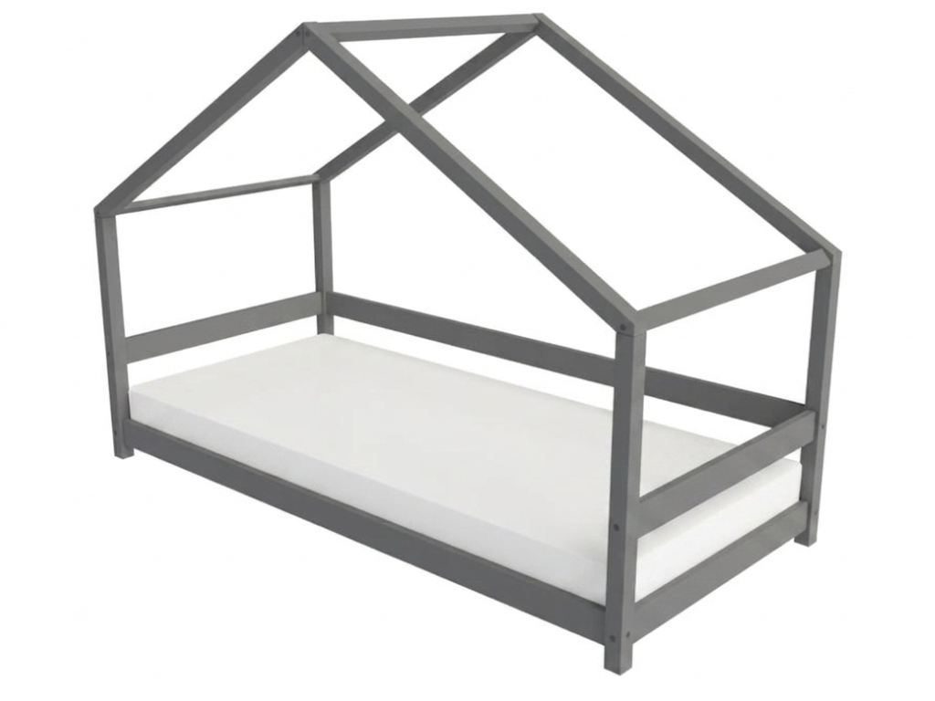 Levně Benlemi Dětská postel domeček LUCKY s předním štítem Zvolte barvu: Tmavě šedá, Zvolte rozměr: 120x180 cm, Zvolte zábranu: S otevřeným vstupem