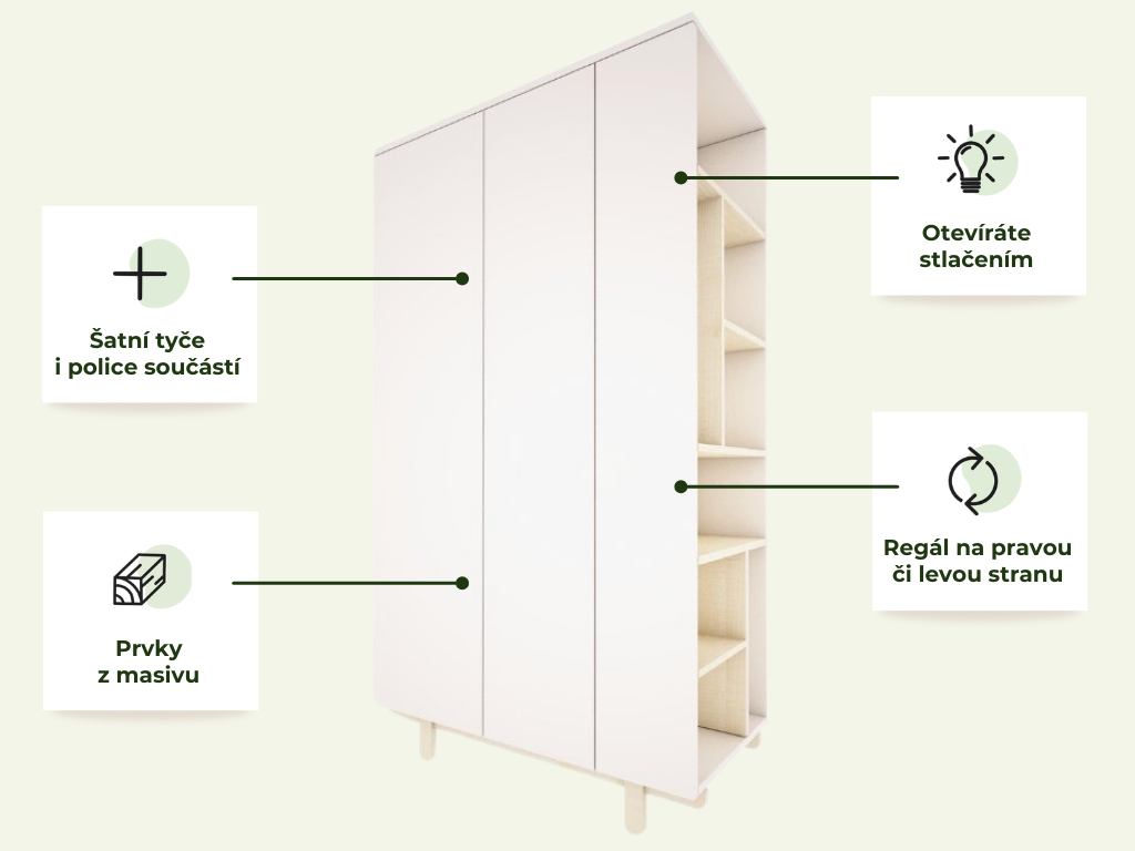 Designová šatní skříň s otevřeným regálem BASIC bílá (obrázek 5)