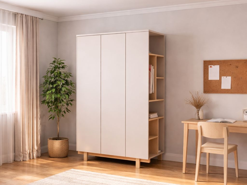 Šatní skříň s otevřeným regálem BASIC kašmírová (obrázek 10)
