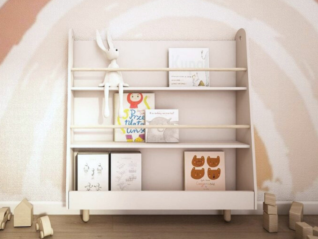 Levně Dětský Montessori regál se 3 prostornými policemi BOOKWORM kašmírový