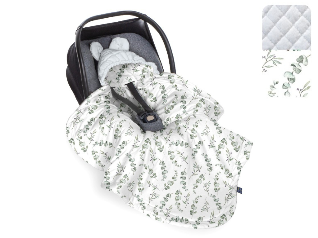 Babysteps Celoroční zavinovací deka do autosedačky pro miminko EUKALYPTUS + ŠEDÁ