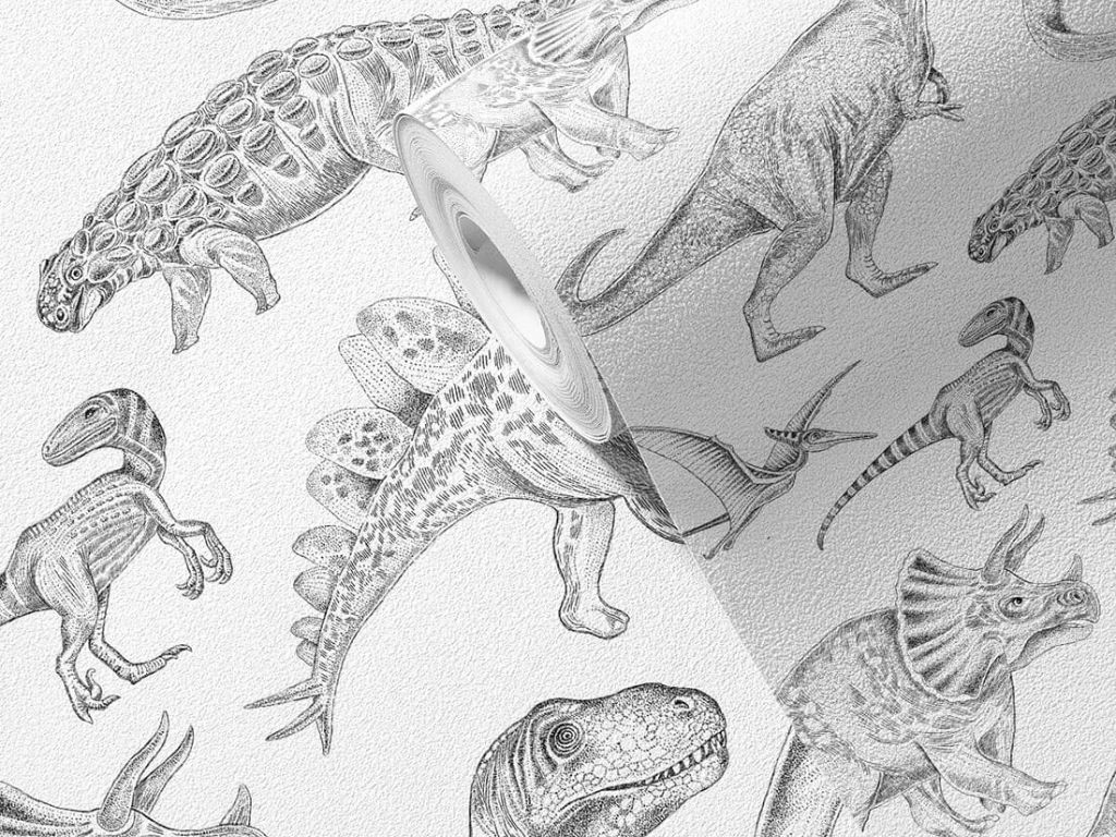 Levně Omyvatelná dětská tapeta na zeď DINOSAUŘI bílá