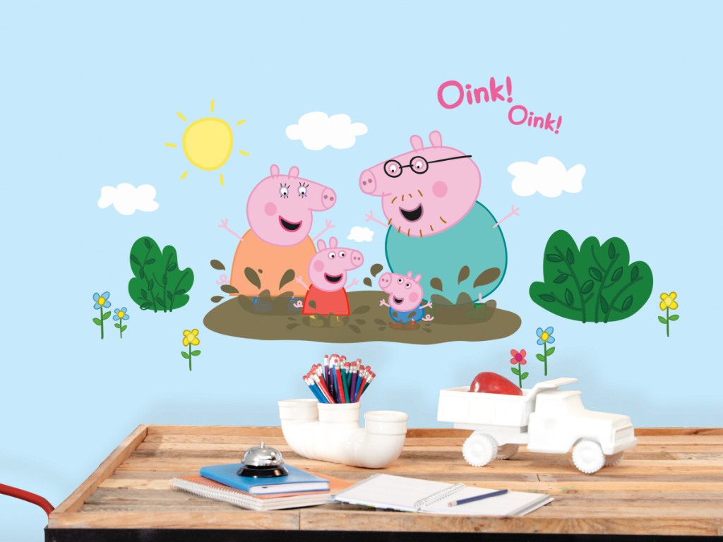 Levně Samolepka do dětského pokoje PRASÁTKO PEPPA a její rodina