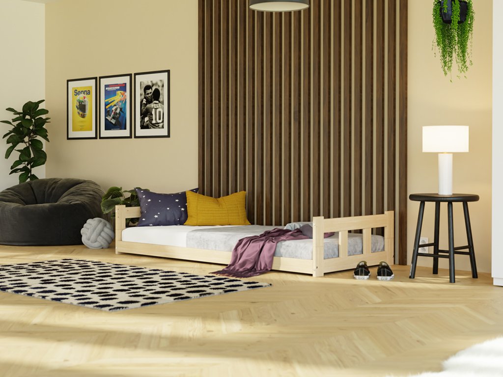 Benlemi Nízké jednolůžko s čely FENCE 2v1 ze dřeva Zvolte barvu: Tmavě šedá, Zvolte rozměr: 90x180 cm