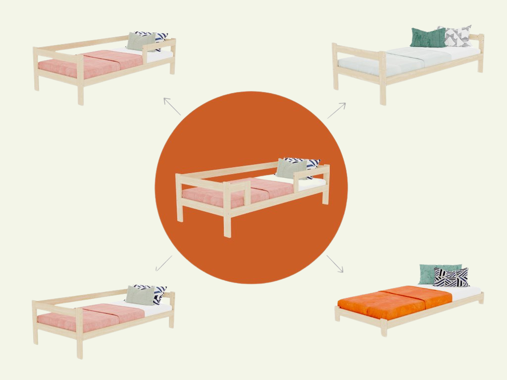 Benlemi Jednolůžková postel ze dřeva SAFE 5v1 se zábranou Zvolte barvu: Nelakovaná, Zvolte rozměr: 140x200 cm, Zvolte zábranu: S otevřeným vstupem (obrázek 4)
