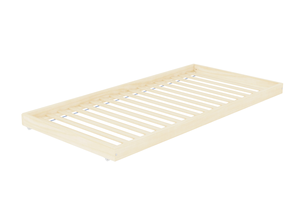 Benlemi Dřevěná výsuvná přistýlka SLEEP pod postel na kolečkách s vysokým čelem Zvolte barvu: Nelakovaná, Zvolte rozměr: 90x190 cm (pod postel 90x200…