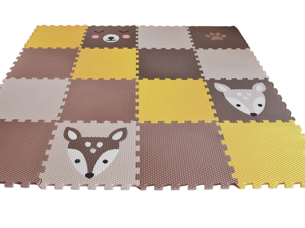 Levně Hrací pěnové puzzle do dětského pokoje 16 dílů ŽLUTO-HNĚDÉ