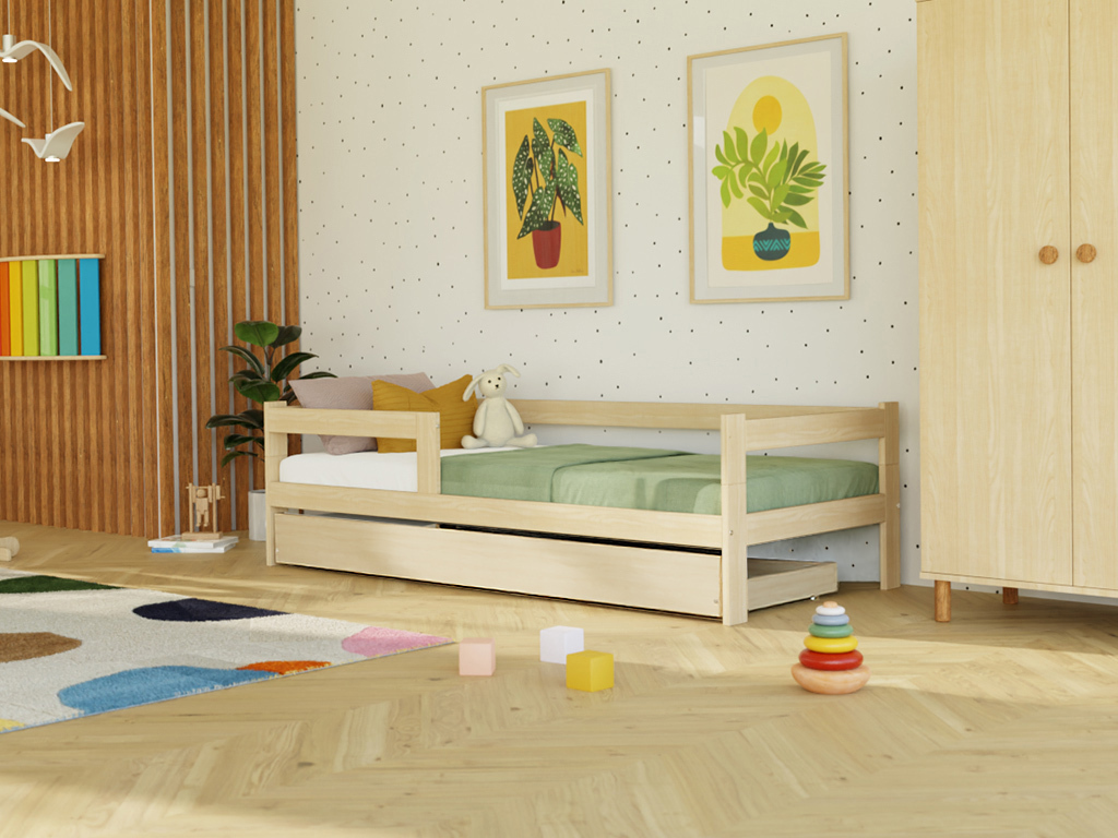 Levně Benlemi Jednolůžková postel ze dřeva SAFE 5v1 se zábranou a úložným šuplíkem Zvolte barvu: Béžová, Zvolte rozměr: 120x200 cm, Zvolte zábranu: S jedno…