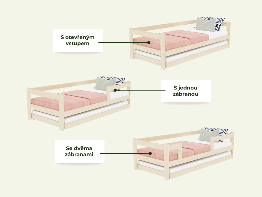 Benlemi Jednolůžková postel ze dřeva SAFE 5v1 se zábranou a úložným šuplíkem Zvolte barvu: Béžová, Zvolte rozměr: 120x200 cm, Zvolte zábranu: S otevř… (obrázek 5)