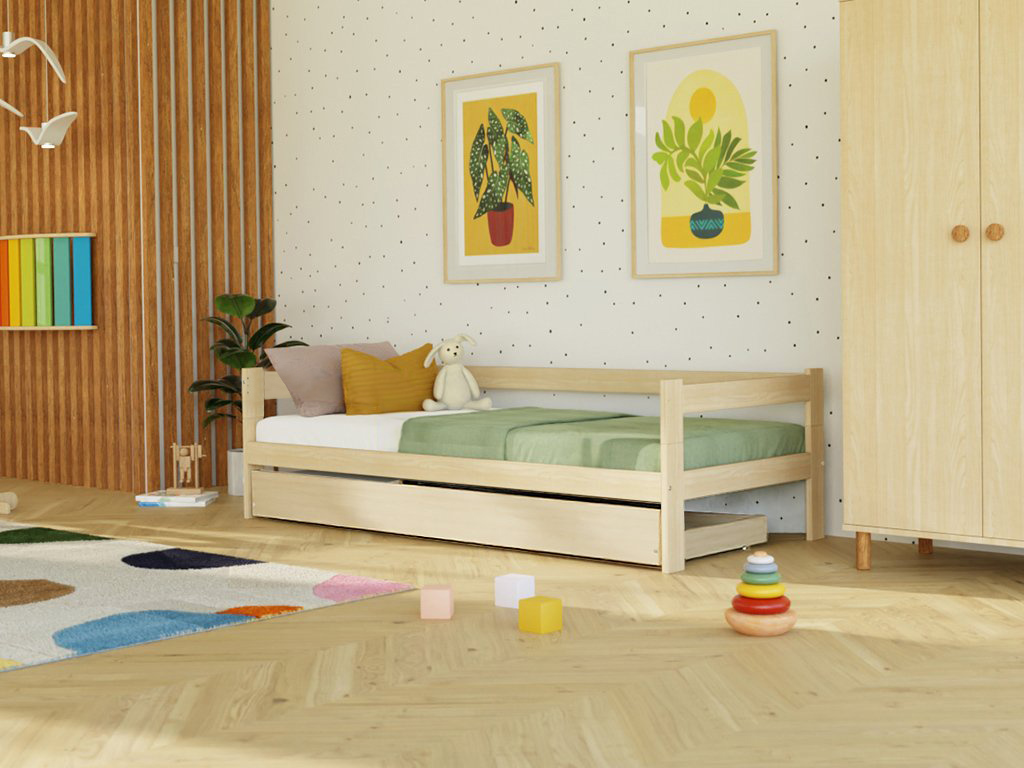 Levně Benlemi Jednolůžková postel ze dřeva SAFE 5v1 se zábranou a úložným šuplíkem Zvolte barvu: Béžová, Zvolte rozměr: 120x200 cm, Zvolte zábranu: S otevř…