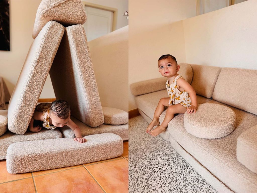 Velký multifunkční skládací bunkr z bouclé SOFA Zvolte barvu: Krémová bílá (obrázek 3)