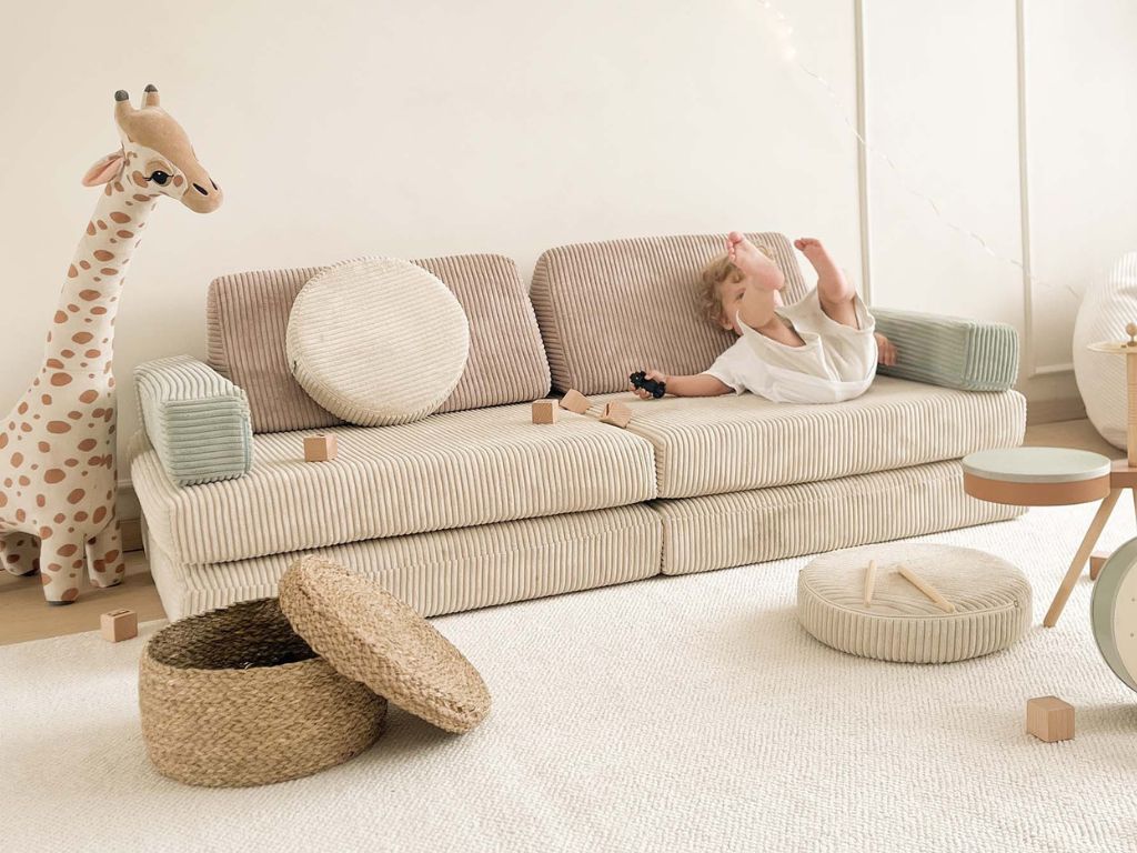 Velký multifunkční skládací bunkr z manšestru SOFA PURE Zvolte barvu: Krémová (obrázek 10)