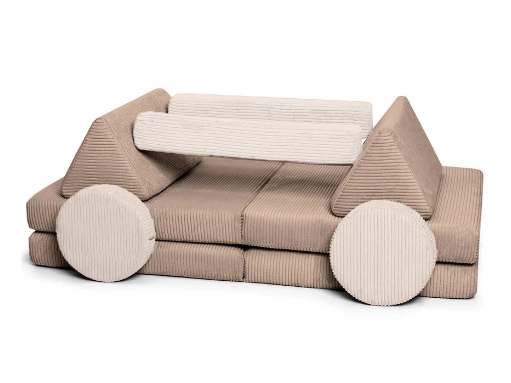 Levně Velký multifunkční skládací bunkr z manšestru SOFA PURE Zvolte barvu: Hnědá/Krémová