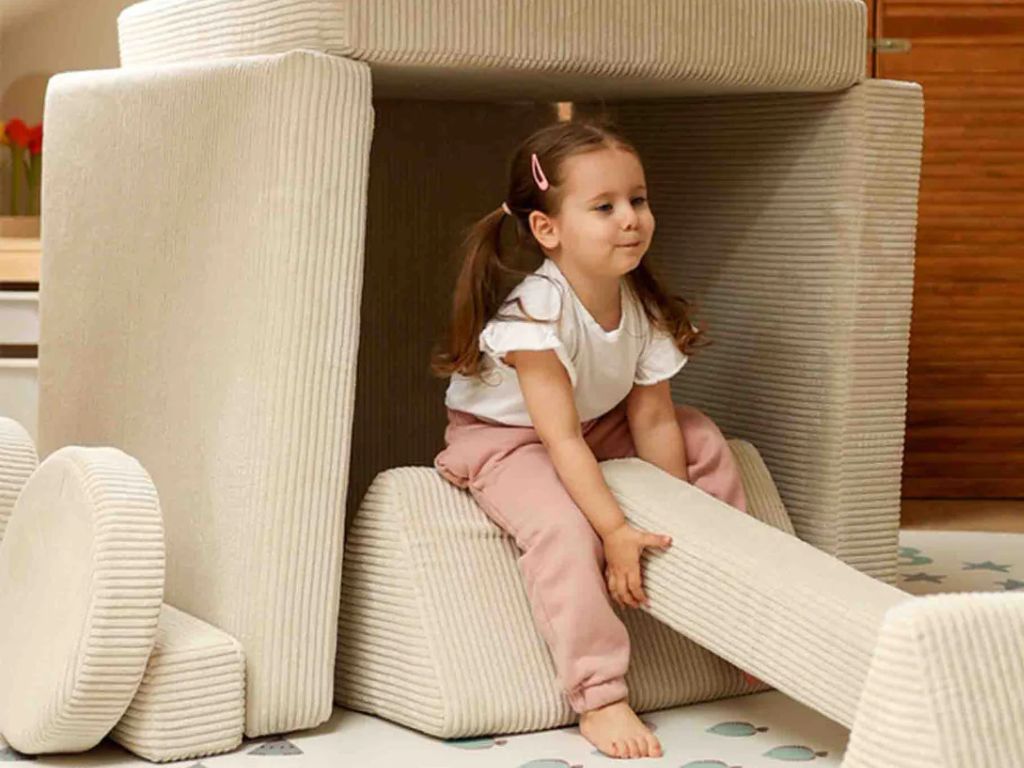 Velký multifunkční skládací bunkr z manšestru SOFA PURE Zvolte barvu: Krémová (obrázek 6)