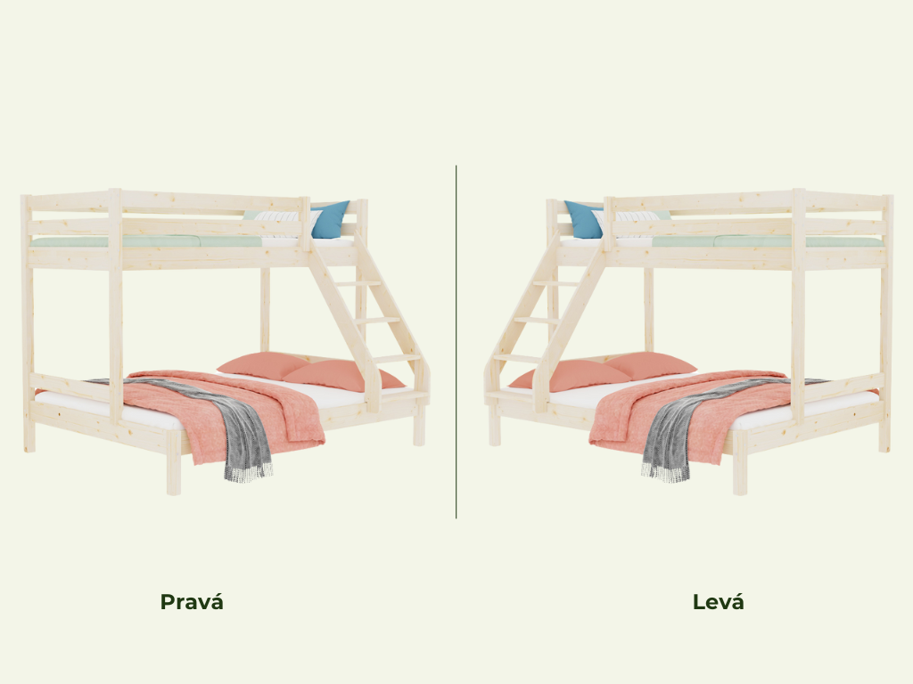 Patrová postel ze dřeva ARARAT pro 3 osoby Zvolte barvu: Transparentní lazura, Zvolte rozměr: 90x200 a 140x200 cm, Zvolte šuplík: Úložný šuplík (obrázek 4)