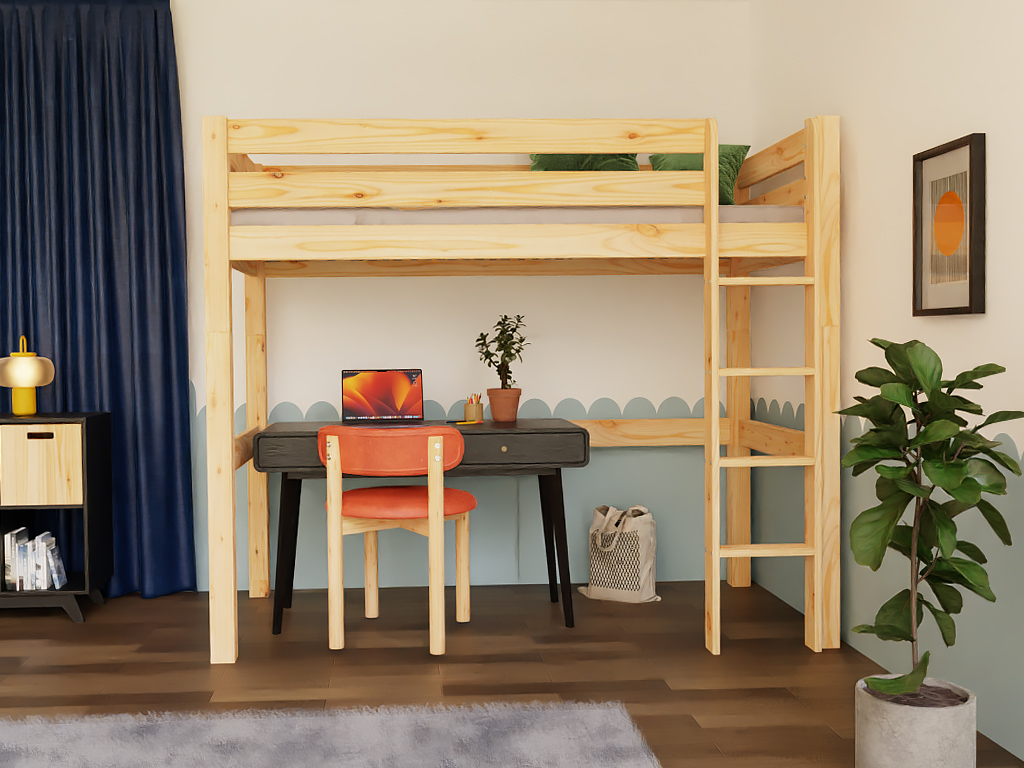 Dřevěná vyvýšená postel MAKALU pro děti 90x200 cm Zvolte barvu: Transparentní lazura (obrázek 6)