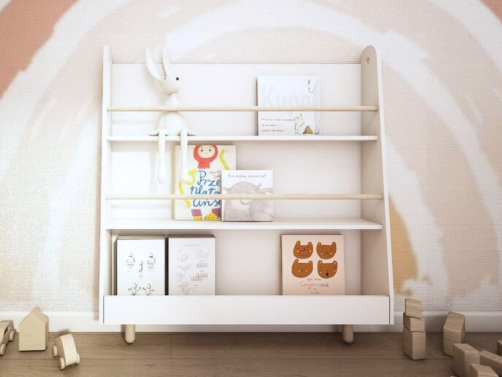 Levně Dětský Montessori regál se 3 prostornými policemi BOOKWORM bílý