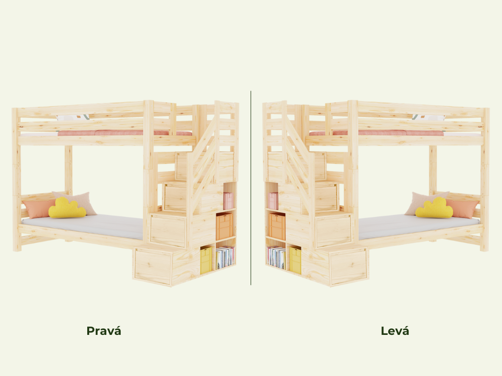 Benlemi Dřevěná patrová postel ATLAS s bočními úložnými schody 90x200 cm Zvolte barvu: Transparentní lazura, Zvolte šuplík: Bez šuplíku (obrázek 8)