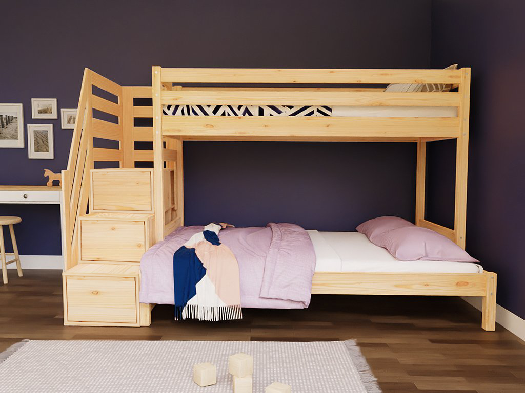 Levně Benlemi Patrová postel ARARAT pro 3 osoby s úložnými schody Zvolte barvu: Transparentní lazura, Zvolte rozměr: 80x200 a 120x200 cm, Zvolte šuplík: Be…