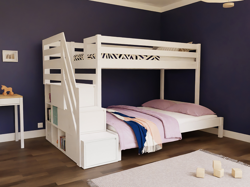 Levně Benlemi Patrová postel ARARAT pro 3 osoby s úložnými schody Zvolte barvu: Bílá, Zvolte rozměr: 80x200 a 120x200 cm, Zvolte šuplík: Bez šuplíku