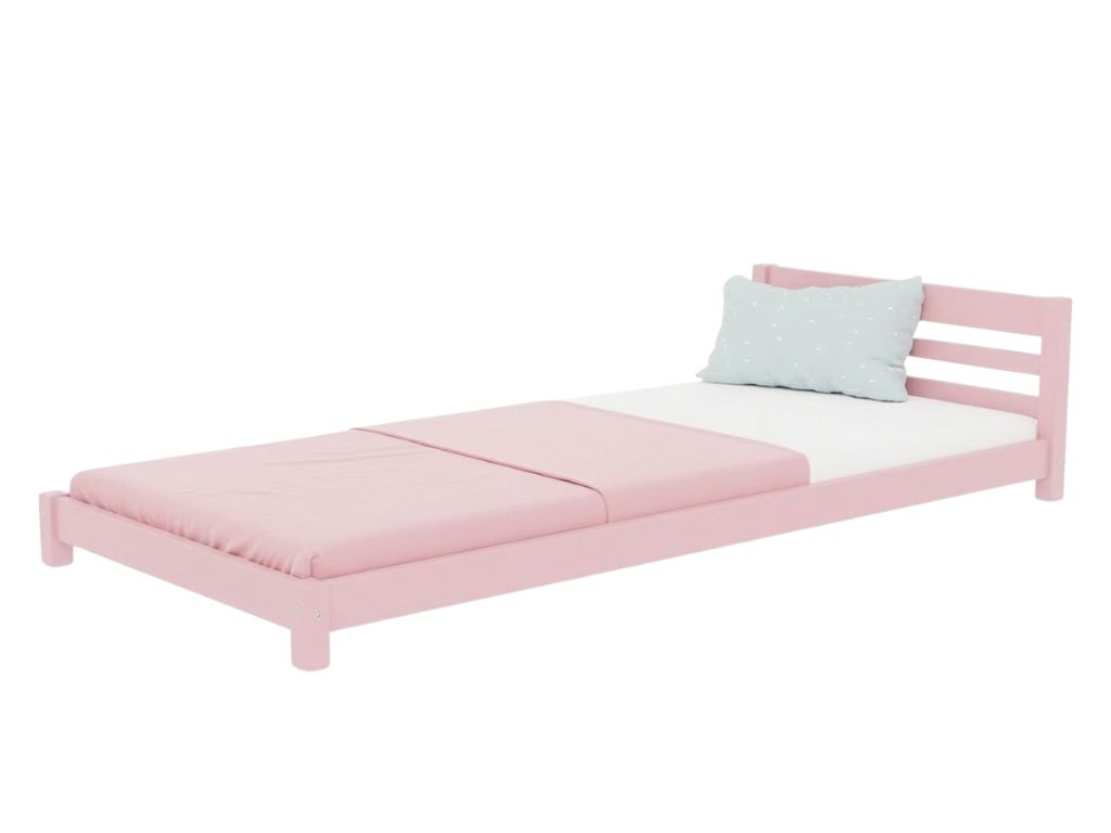 Benlemi Nízká dětská jednolůžková postel TULY s čelem Zvolte barvu: Pastelově růžová, Zvolte rozměr: 80x190 cm, Zvolte zábranu: S