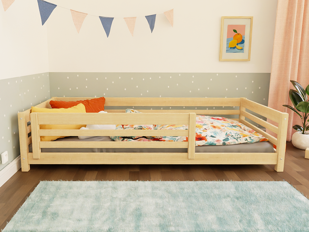 Benlemi Nízká dětská dřevěná postel TULY se zábranou Zvolte barvu: Nelakovaná, Zvolte rozměr: 80x160 cm, Zvolte zábranu: S otevřeným vstupem (obrázek 8)