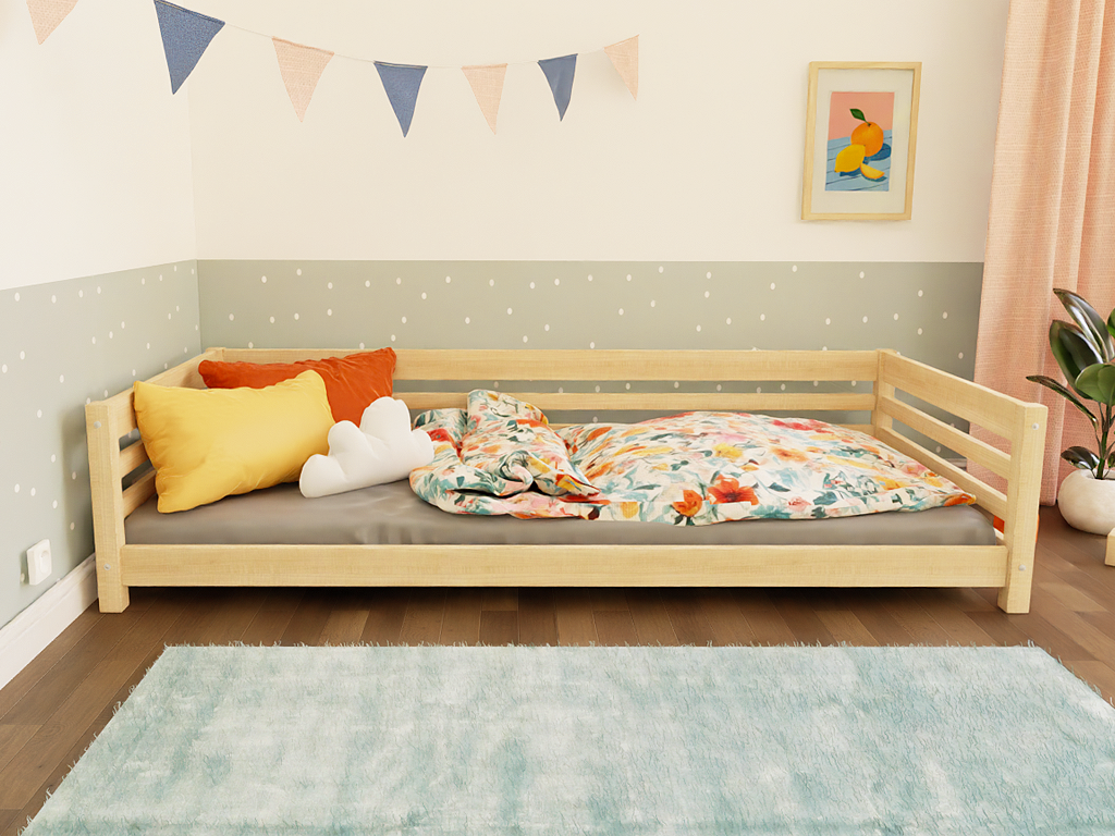 Benlemi Nízká dětská dřevěná postel TULY se zábranou Zvolte barvu: Nelakovaná, Zvolte rozměr: 80x160 cm, Zvolte zábranu: S otevřeným vstupem (obrázek 6)