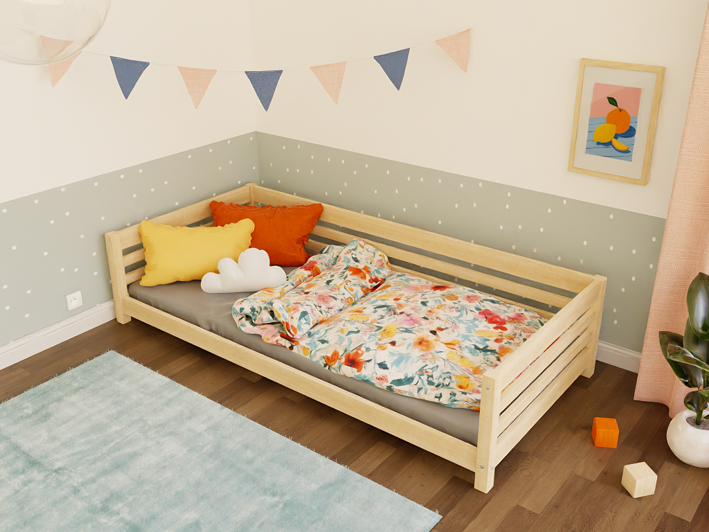 Benlemi Nízká dětská dřevěná postel TULY se zábranou Zvolte barvu: Nelakovaná, Zvolte rozměr: 80x160 cm, Zvolte zábranu: S otevřeným vstupem (obrázek 7)