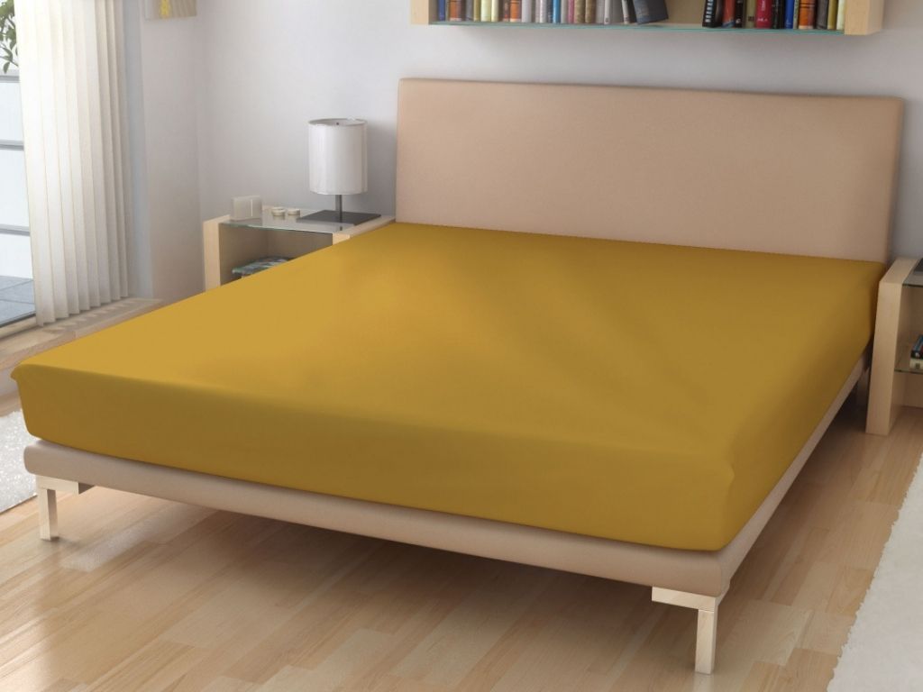 Levně Jednolůžkové prostěradlo z bavlněného froté Zvolte barvu: Hořčicová, Zvolte rozměr: 120 x 200 cm