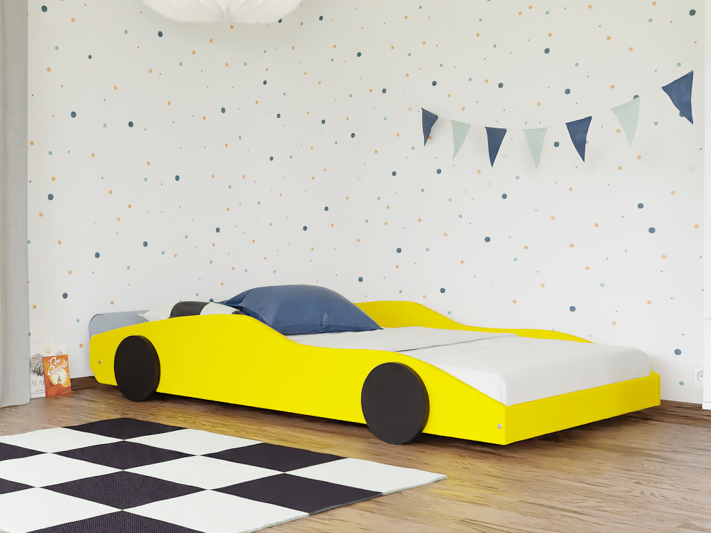 Levně Benlemi Dětská auto postel ve tvaru sporťáku DRIFTY Zvolte barvu: Žlutá - černá, Zvolte rozměr: 80x160 cm