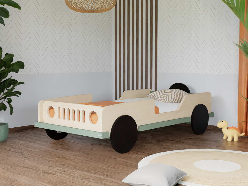 Benlemi Dětská auto postel ve tvaru JEEPU BEEP 80x160 cm Zvolte barvu: Transparentní - bílá