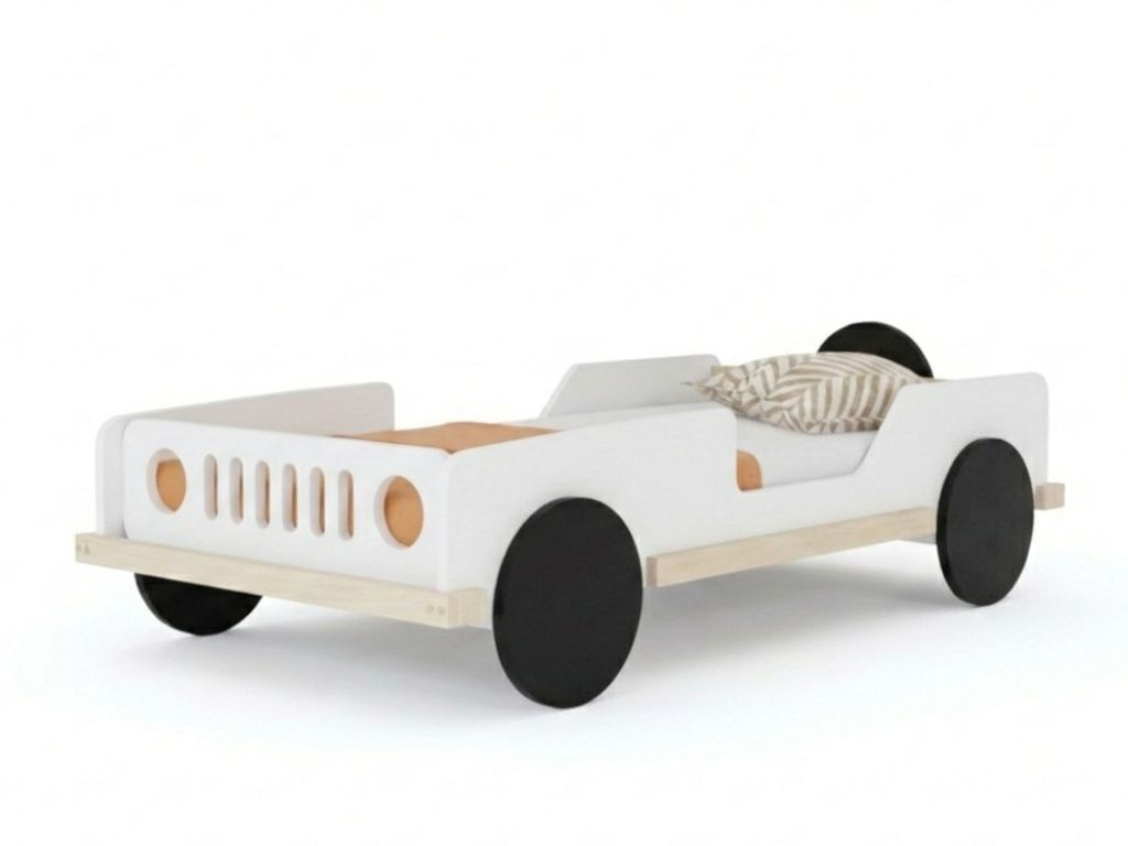 Benlemi Dětská auto postel ve tvaru JEEPU BEEP 80x160 cm Zvolte barvu: Bílá