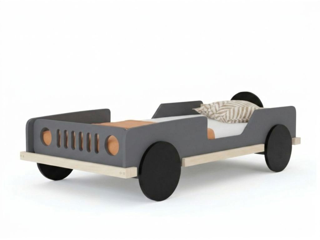 Benlemi Dětská auto postel ve tvaru JEEPU BEEP 80x160 cm Zvolte barvu: Tmavě šedá