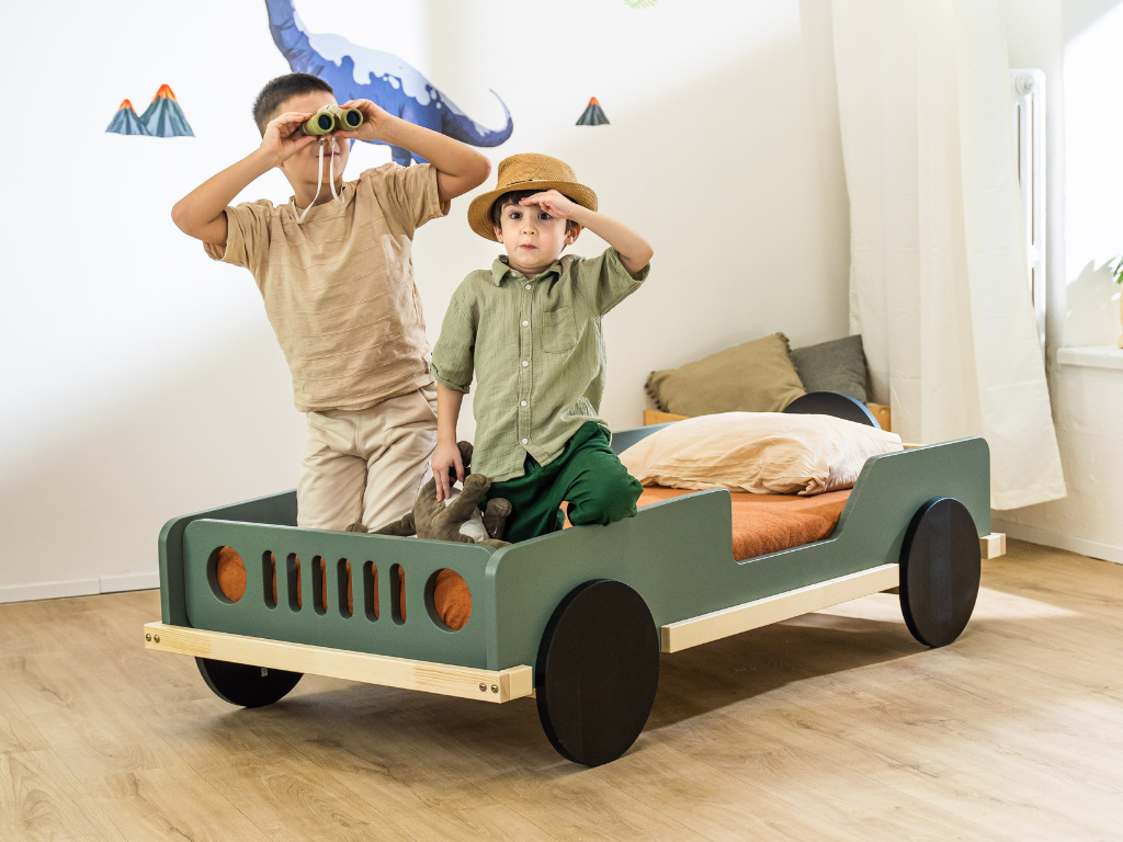 Benlemi Dětská auto postel ve tvaru JEEPU BEEP 80x160 cm Zvolte barvu: Bílá (obrázek 6)